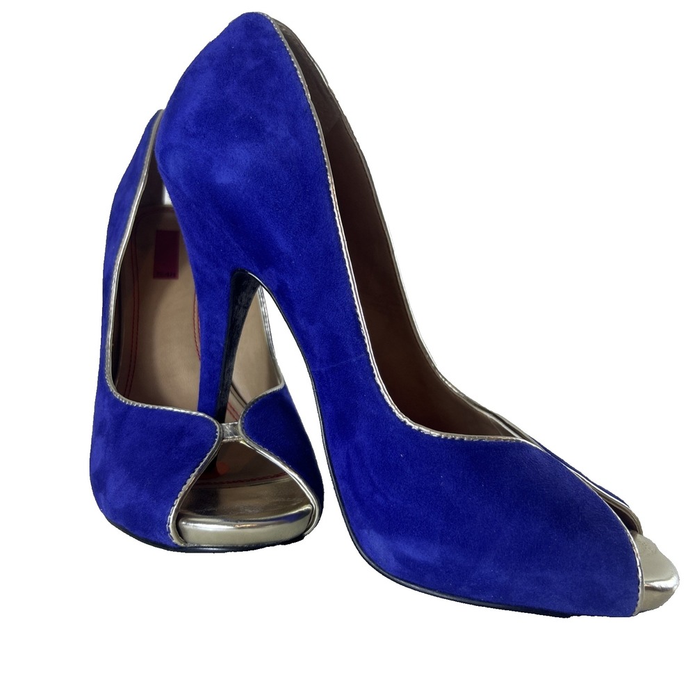 Saks Fifth‎ Avenue 5/48 Royal Blue Silver Suede Stiletto Heels Women Size EU 40